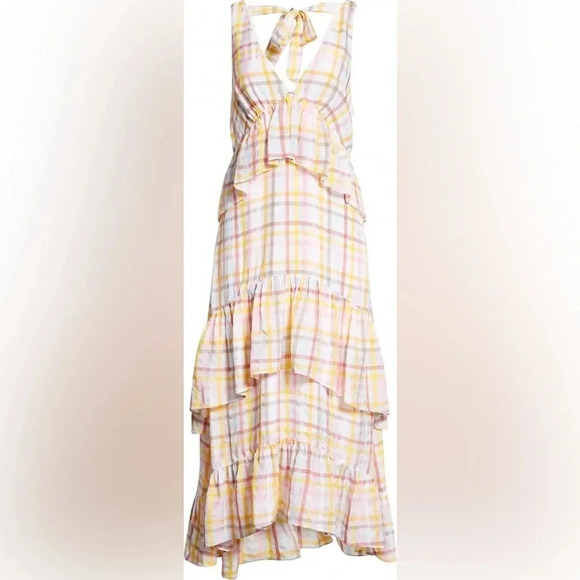 NWT Cinq a Sept Astor Plaid Gingham Midi Dress - Spring Summer Ruffled Tiered - Picture 2 of 8